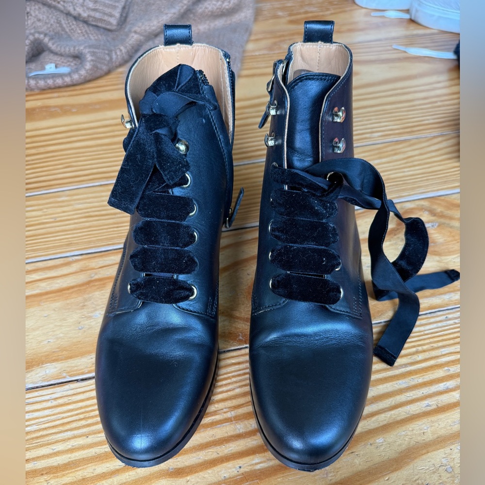 Sezane Eugenie Black Leather Ankle Boots size 36